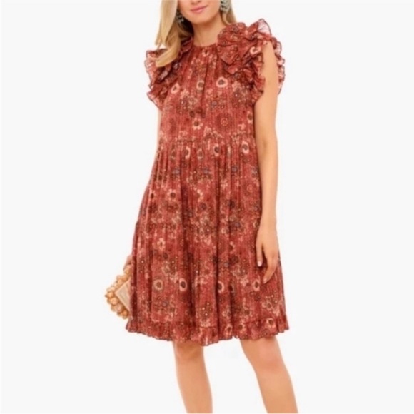 Ulla Johnson Adele Mini Dress Rose Bud Size 16 Floral Ruffle Sleeve Knee Length - Picture 1 of 14